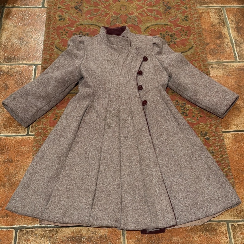 Burgundy Velvet Wool Vintage Jacket with Satin Lining